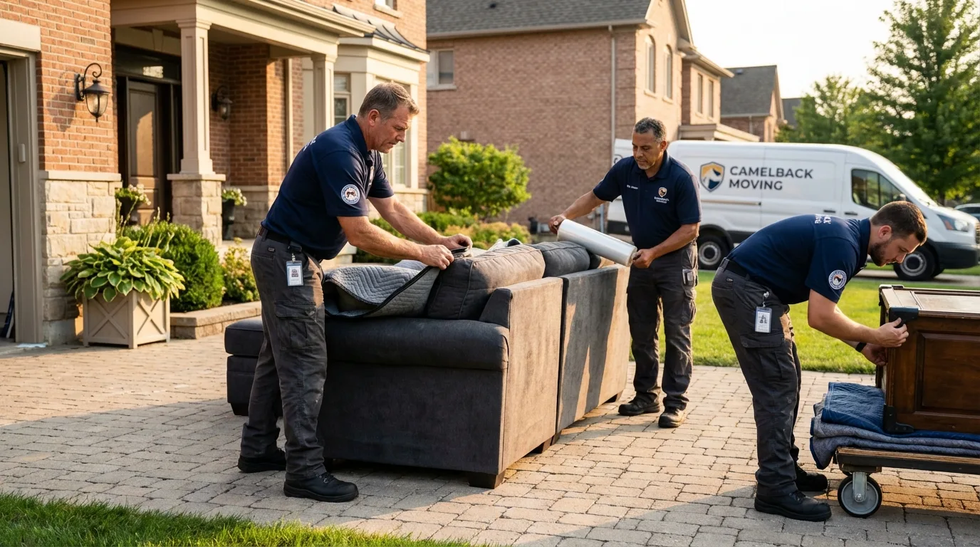 Large estate moving crew wrapping furniture in Oriskany, NY
