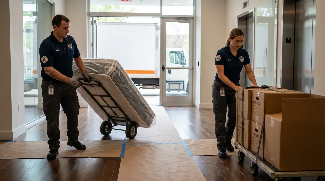 Professional apartment movers loading elevator in Oriskany, NY